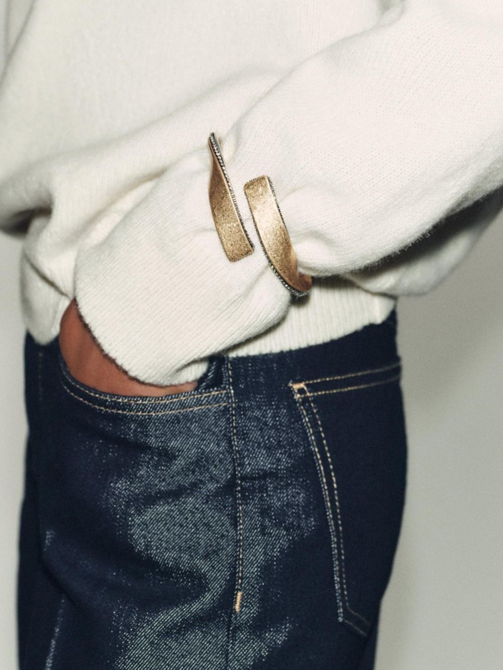 Zara Gold and Silver Tone Hinged Cuff Bracelet with Crystal Trim - Picture 7 of 7